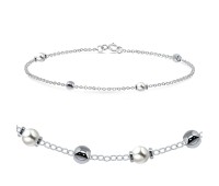 Silver Balls and White Pearls Silver Bracelet BRS-453